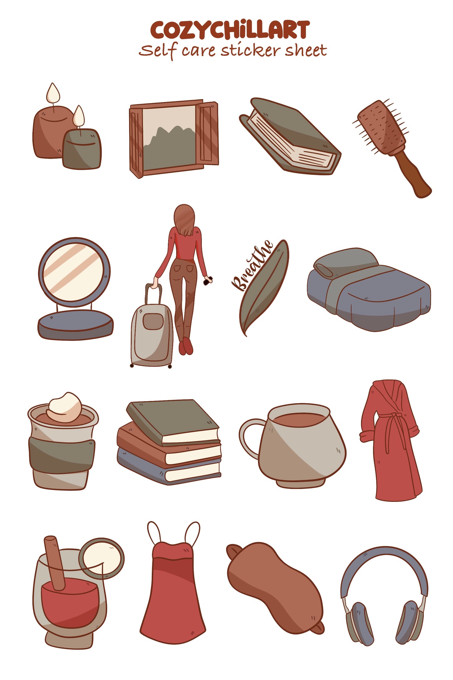 cozy self care sticker sheet