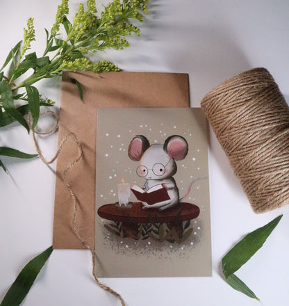 Whiskers and Wisdom Postcard or mini art print