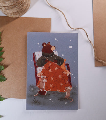 Knitting Grandma Bear Greeting Card